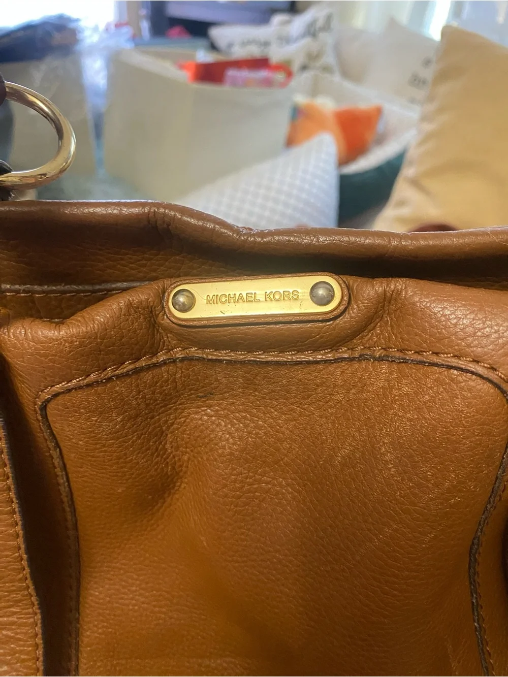 Michael Kors Fulton Large Slouchy Cognac Tan Pebbled Leather Shoulder Bag